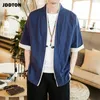 JDDTON Zomer Heren Linnen Kimono Lang Vest Bovenkleding Jassen Mode Streetwear Korte Losse Mannelijke Jassen Casual Overjas JE005 220715