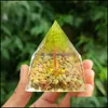 Outra decora￧￣o da casa Chakra Chakra Cristal Gravel Pir￢mide Desktop Made Ornament Orgonite Healing Reiki Prote￧￣o Medita￧￣o Figuras Dro