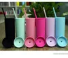 16oz Acrylic Tumblers Mugs Matte Colors Double Wall 500ml Tumbler Coffee Drinking Plastic Sippy Cup With Lid Straws FY4409 SS1101