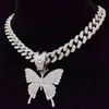 Мужчины Женщины хип -хоп обледенение подвесной бабочки с бабочкой с 13 -мм кубинским ожерельем из 13 -мм ожерелья кубинское ожерелье