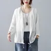 Literary Cotton Linen Hooded Jacket Women's Summer Loose Leisure Thin Sunscreen Shirt Versatile Long Sleeved Cardigan Top 220815