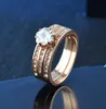 14K Plated gold Wedding Rings Three piece combination of full lab diamond flower ring