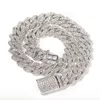 Designerski naszyjnik 18mm Iced Cuban Link męski złoty łańcuszek Prong Chain Naszyjnik 14-karatowy biały pozłacany 2 rzędy diamentów cyrkonia Biżuteria 16 cali-24 cali kubański łańcuszek