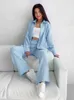 Hiloc Blue Cotton Pyjamas för kvinnor sätter kvinnor kläder lapel långärmad nattkläder kvinnliga casual byxor kostymer 2022 pyjamas l220803