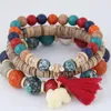 Charm Bracelets Fashion Cute Elephant Bracelet Elastic Bohemian Beaded For Women & Bangles Stone Wood Tassel CF1Charm