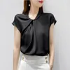 Women's Blouses & Shirts Summer Women Streetwear Artificial Silk Tops Pleated Acetate Satin Black White Elegant Wild Office Lday Chiffon Blo