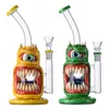 Wholesales Cheap Halloween Style Glass Bongs 9 Inch Small Hookahs Popular Beecomb Perc Dab Rigs Tongue Eyes Teeth Heady Water Pipes With 14mm Joint Bowl