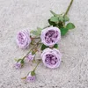 En falsk blomma Austin Little Rose (6 huvuden / bit) 26 "Längdsimuleringsrunda Rosa för bröllops hem dekorativa konstgjorda blommor