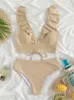 Sexy Bikini Hohe Taille Badeanzug 2022 Neue Feste Rüschen Bademode Frauen Push Up Bikinis Set Sommer Beachwear-badeanzug Weibliche Y220420