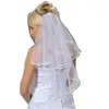 Bridal Veil Two Layers Ribbon Edge Short Wedding with Comb White 2 Layers Accessories