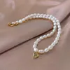 Pendant Necklaces Minar Korean Style Baroque Freshwater Pearl Necklace For Women Golden Love Heart Chokers Wholesale Bridal JewelleryPendant