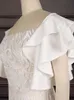 Casual Dresses Elegant Women White Lace Ruffle ärmar Slim Fit Kne Length Dress Chic Ladies Party Birthday Celebrity Outfits XXXL