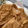 2022 Yay Vintage Ruffles Çiçek Baskı Elbise Yaz Parti Midi Uzun Elbise Şifon Kadınlar Yüksek Bel Pileli Plaj Zarif Elbiseler Y220413