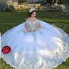 Glitter Crystal Beading Embroidery Dubai Wedding Dress Ball Gown Sparkly Off The Shoulder Tassel Saudi Arabic Bridal Gown