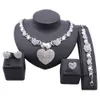 Exquisite Dubai Gold Wedding Bridesmaid Crystal Heart Necklace Earrings Bangle Ring Party Costume Jewelry Set