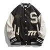 Мужская куртка High Street Baseball Jacket Мужские кожа кожа сплайсинга полотенце вышивки университет винтаж свободный причиной пара зеленые куртки.