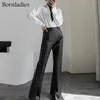 Bornladies elegante Casual Slim cuero sólido Split pantalones mujer alta cintura moda temperamento pantalón para mujer otoño estilo 220325