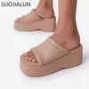 Suojialun 2022 Nya kvinnor Slipper Fashion Orange Square Toe Pu Leather Platform Slides Outdoor Thick Bottom Female Sandals Shoes 220627