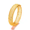 Bangle Women Bracelet Hollow Exqusitive Carved 18k Yellow Gold Filled Dubai Wedding Lady Bride Jewelry Gift Dia 60mm 14mm WideBangle