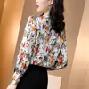 Bloups feminina camisas de estilo chinês Mulheres camisa vintage elegente tangerina colarinho comprido tampas florais tampas femininas de seda real real sa natural