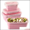 4 pcs Sile Lunch Box Bol portable Colorf Pliant Récipient alimentaire Lunchbox 350/500/800 / 1200Ml Écologique 220228 Drop Delivery 2021 Boxes Ki