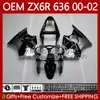 OEM Body for Kawasaki Ninja ZX 636 600CC ZX-600 ZX-6R Silvery Blk ZX636 ZX6R 00 01 02 37HC.5 ZX 600 CC 6 R ZX 6R ZX600 CONLING ZX-636 2000 2001 2002 حقن العفن