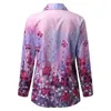 Blouses Femme Chemises Femme Imprimé Floral Manches Longues Revers Boutonné Dégradé Blouse Été Casual Ajusté Tunique T-shirt Femme