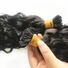 Curly Pre-bonde I Tip in Human Hair Extensions For Women Microlinks Malaysian Remy Hairs Natural Color Can Bed Dyed