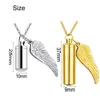 3 colors Cylinder Cremation Urn Necklace for Ashes Memorial Keepsake Pendant with Angel Wing Stainless Steel Remembrance Jewelry Y220523