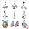 925 Sterling Gümüş Dungle Charm Yeni Renkli Zirkon Bisiklet Dambell Roller Kolye Boncuklar Boncuk Fit Pandora Takılar Bilezik Diy Takı Aksesuarları