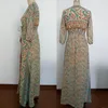 Boho Beach Vestido longo Vintage Floral Print Chiffon Três quartos de manga V Summer Gypsy Hippie Women vestidos vestidos