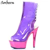 Sorbern Transparent Plastic Ankle Boots Women Spike High Heels Open Toe Platform Shoes Summer Boots Color