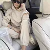 Winter Women's Clothing Plus Velvet Warm 2 Two-piece Sports Set Hooded Sweater Trousers Suit Casual Pants Set 210331