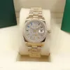 Relógio feminino de luxo, clássico, fashion, automático, conjunto, diamantes coloridos, tamanho, 36 mm, vidro safira, cor dourada, presente de Natal feminino