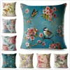 Travesseiro de travesseiro vintage travesseiro de flores decoração de pintura azul travesseiro de pássaro poliéster Cushion capa para sofá car home 45x45cm 220623