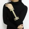 Bangle Long Alloy Big Cuff Fashion Open T Armband för kvinnors uttalande smycken Femme Show Accessories Manchette Ukmoc Raym22