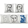 Kudde/dekorativ kudde Henri Matisse konstmålning porträtt kudde täcker enkel linje ritning dekorativt linne och polyesterfodral soffa de