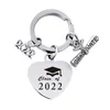 2022 Graduation Keychain Pendant Rostfritt stål Hjärtan Nyckelringar Key Chain Bagage Decoration Keyring Creative Graduation Gift