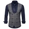 Herentanktops lente en herfst heren casual u-neck dubbele rijen plaid vest slank jas werkkleding voor mannen topmannen