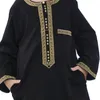 Clothing Sets Muslim Boys Islamic Round Collar Embroidered Button Long Sleeves Thobe And Pants Suit Bolero Arabic Children Robe Caftan SetCl