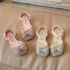 Zapatos de cuero de niñas Princesa Bow Spring Nuevo zapatos para niños con lentejuelas de lentejuelas resistentes al fondo de ropa suave resistente
