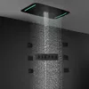 Matte Black LED Shower Set Massage Rainfall Waterfall Showerheads Bathroom 5functions Thermostatic Mixer Faucets With Side Spray