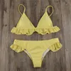 Bikinis Women Padded Push-up Bra Bikini Set Ruffles Swimsuit Low Waist Bathing Suit Swim W220425