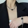 S3016 Fashion smycken överdriven titanstål tjock kedja halsband svart fyrkant
