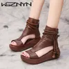 Roman Style Summer Boots Women Sandal Shoes Leather Sandals Thick Sole Heighten Shoes Woman Wedges Sandals Open Toe Shoes 220725