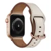 Vit designer läderband för smarta klockor Apple Watch Band Watchband IWatch Series 7 S7 SE -remmar äkta ko -armband 40mm 41mm 45mm smartwatch smartwatchs oss