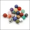 Konst och hantverk Arts Gifts Home Garden 10mm Natural Semi-Erecious Stone Ball Charms Rose Quartz Healing Reiki Crystal Pend Dhxog