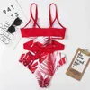 2022 Folha Impressão Swimwear Mulheres Skinny One Peça Swimsuit Maio Biquini Mujer Trikini Banador Monokini Bikini Badpak Maillot Femme Y220423