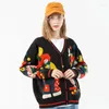 Men's Sweaters Funny Clown Print Men Knitted Sweater Woman Cardigan Oversized Streetwear Knit Jumper Single-breasted Christmas BlackMen's