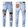 Fashion Men's Jeans Hole Straight Hip Hop Slim Fit Stretch Jeans Mens Casual Motorcycle Men's Stretch Denim Trousers